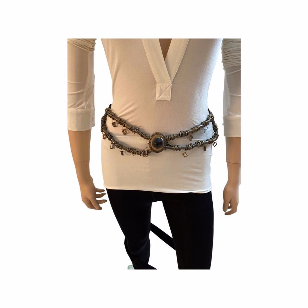 BELT / Metal / With Decorative Buckle In Front / Olive Green